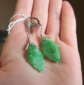 Pair of Platinum, Jade, & Diamond Earrings