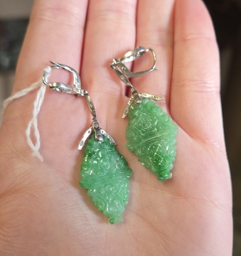 Pair of Platinum, Jade, & Diamond Earrings