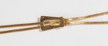 18K Gold Lariat Necklace with Slide Pendant / Bolo Tie