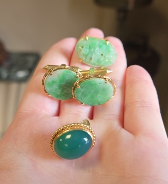 14K Gold & Jade Cufflinks, Earrings, & Pendants
