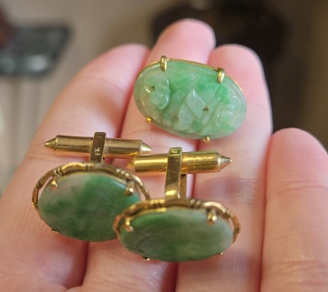 14K Gold & Jade Cufflinks, Earrings, & Pendants