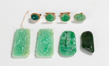 14K Gold & Jade Cufflinks, Earrings, & Pendants