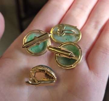 14K Gold & Jade Cufflinks, Earrings, & Pendants