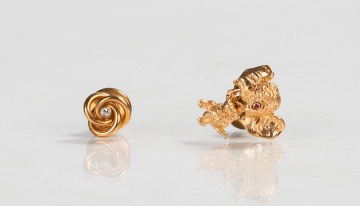 14K Gold & Diamond Stud with 14K Gold & Ruby Elephant Stud