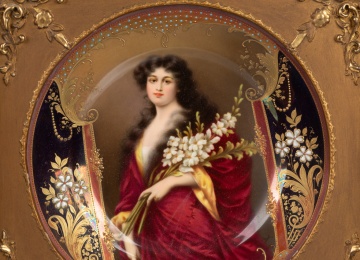 Royal Vienna Porcelain Plate of a Woman with Flowers (Gladiola)