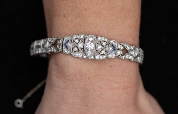 Art Deco Platinum, Diamond, & Sapphire Bracelet