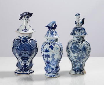 Three Delft Covered Vases