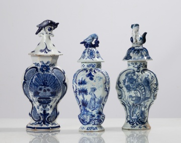 Three Delft Covered Vases