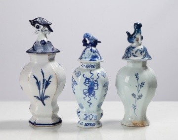 Three Delft Covered Vases