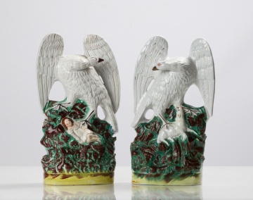 Rare Pair of Staffordshire Eagle & Lamb / Child Figures