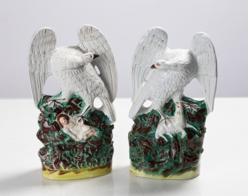 Rare Pair of Staffordshire Eagle & Lamb / Child Figures
