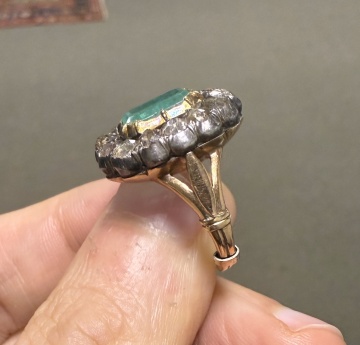 Georgian Emerald & Rose Cut Diamond Cluster Ring & Earrings