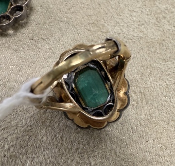 Georgian Emerald & Rose Cut Diamond Cluster Ring & Earrings