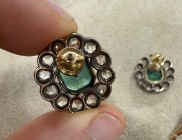 Georgian Emerald & Rose Cut Diamond Cluster Ring & Earrings