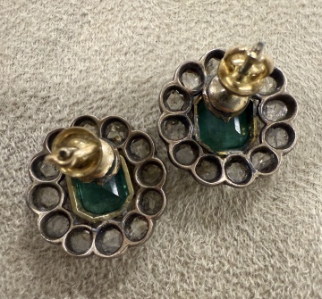 Georgian Emerald & Rose Cut Diamond Cluster Ring & Earrings