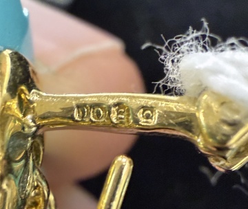 Rose de Noel style, 18K Gold, Turquoise & Diamond Earrings