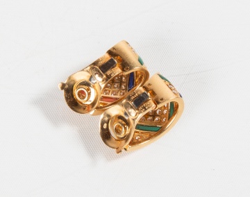 Van Cleef & Arpels Gold, Diamond, Lapis Lazuli, Malachite, & Coral Earclips