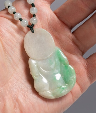 Chinese Carved Jade Buddha Necklace