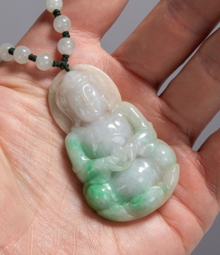 Chinese Carved Jade Buddha Necklace