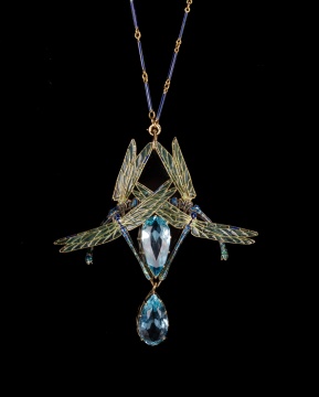 Fine & Rare Rene Lalique, Four Dragonflies (Quatre Libellules) Pendant Necklace & Brooch