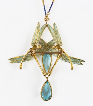 Fine & Rare Rene Lalique, Four Dragonflies (Quatre Libellules) Pendant Necklace & Brooch