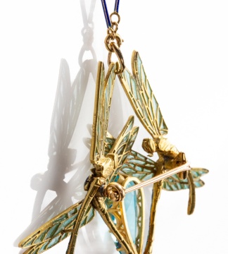 Fine & Rare Rene Lalique, Four Dragonflies (Quatre Libellules) Pendant Necklace & Brooch