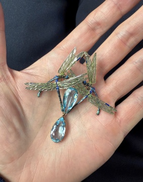 Fine & Rare Rene Lalique, Four Dragonflies (Quatre Libellules) Pendant Necklace & Brooch