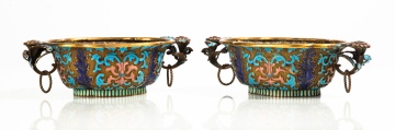 Pair of Chinese Champleve Enamel & Gilt Bronze Jardinieres
