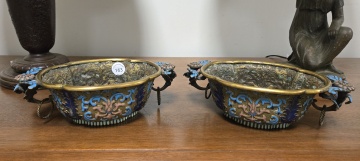 Pair of Chinese Champleve Enamel & Gilt Bronze Jardinieres