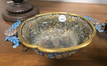 Pair of Chinese Champleve Enamel & Gilt Bronze Jardinieres