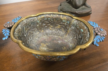 Pair of Chinese Champleve Enamel & Gilt Bronze Jardinieres