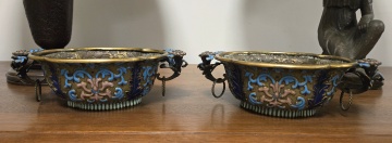 Pair of Chinese Champleve Enamel & Gilt Bronze Jardinieres