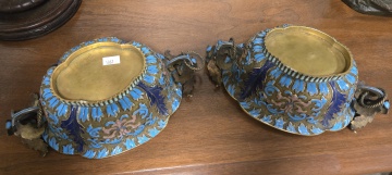 Pair of Chinese Champleve Enamel & Gilt Bronze Jardinieres