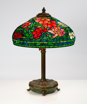 An Exceptional Tiffany Studios 22-Inch Peony Lamp