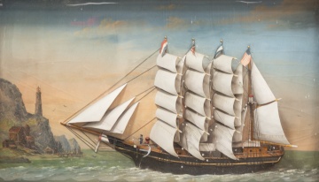 Diorama with a Sailing Vessel & American Flag