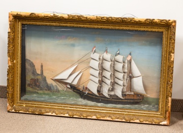 Diorama with a Sailing Vessel & American Flag