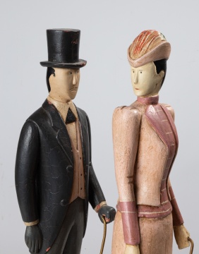 Carved & Painted Wood Sculptures of a Lady & Gentleman