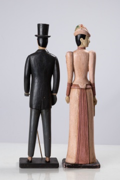 Carved & Painted Wood Sculptures of a Lady & Gentleman