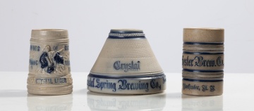 Whites, Utica Stoneware Match Safe & Mugs "Crystal Spring Brewing Co. Syracuse, NY."