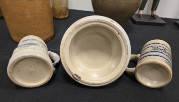 Whites, Utica Stoneware Match Safe & Mugs "Crystal Spring Brewing Co. Syracuse, NY."