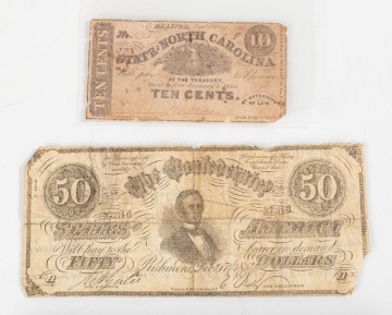 Civil War Era Letters, Slave Sale Document, & Confederate Paper Currency Notes