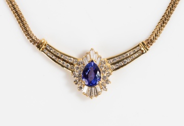 14K Gold, Tanzanite, & Diamond Necklace