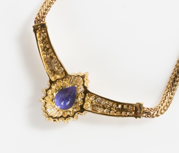14K Gold, Tanzanite, & Diamond Necklace