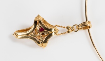 18K Gold Necklace with Garnet Crucifix & 14K Gold Necklace