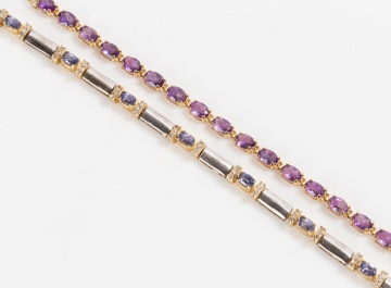 14K Gold, Platinum, Amethyst, & Diamond Bracelets