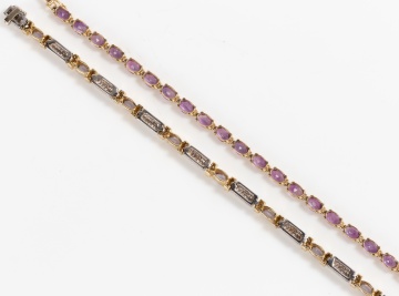 14K Gold, Platinum, Amethyst, & Diamond Bracelets