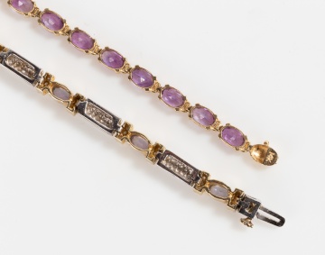 14K Gold, Platinum, Amethyst, & Diamond Bracelets