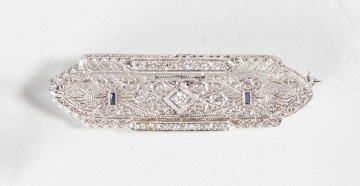 Art Deco "Antique Filagree" Bar Style Diamond Brooch