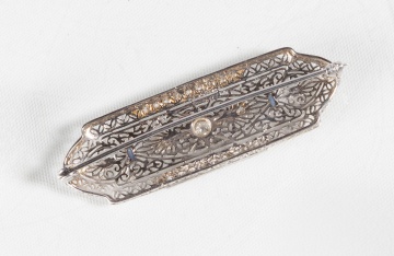 Art Deco "Antique Filagree" Bar Style Diamond Brooch