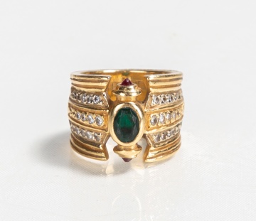 18K Gold, Ruby, & Emerald Ring